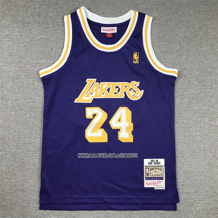 Kobe Bryant NO 24 Camiseta Nino Los Angeles Lakers Mitchell & Ness 2007-08 Violeta